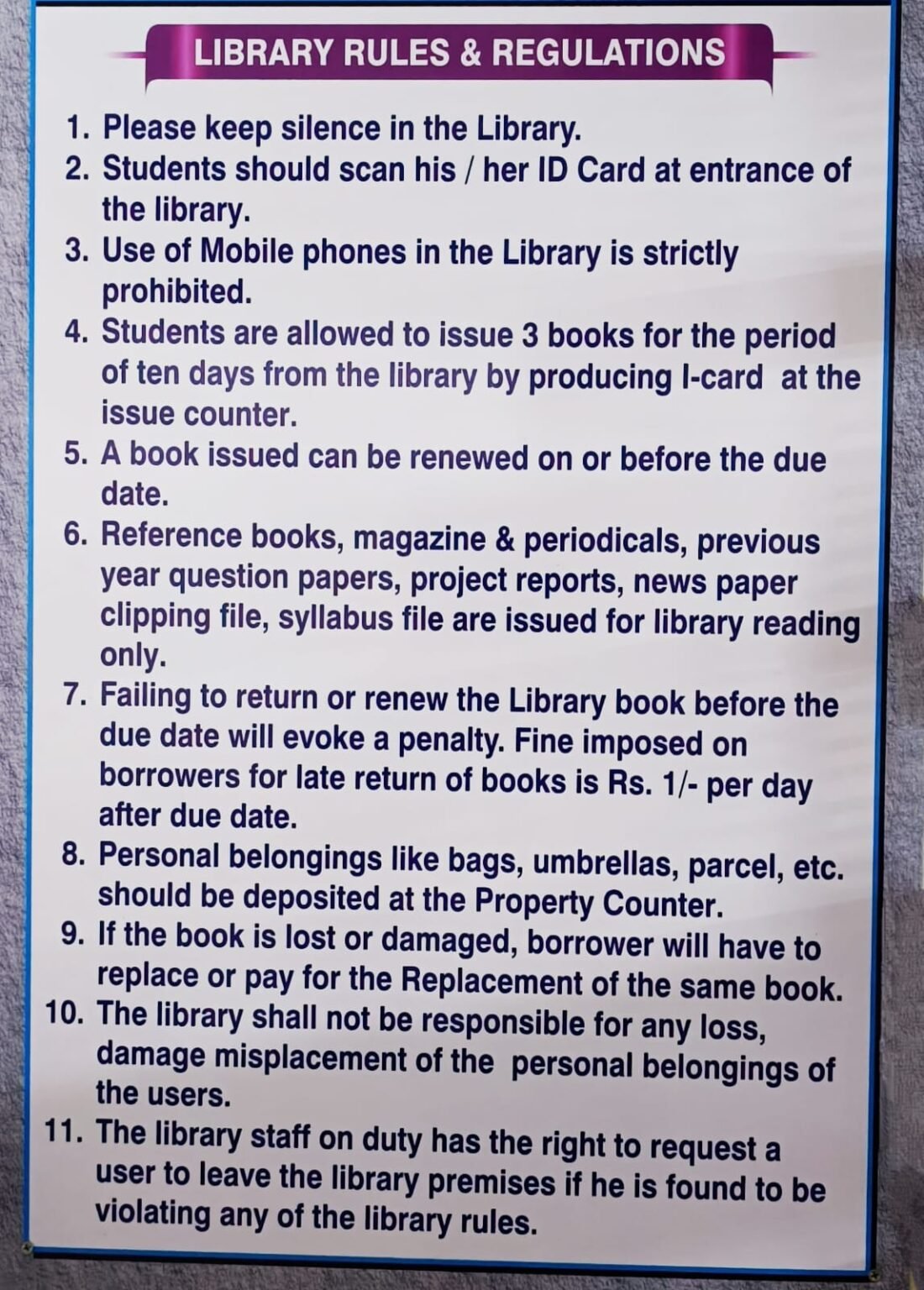 LIBRARY RULES & INSTRUCTION - ABMSP'S-APCOER